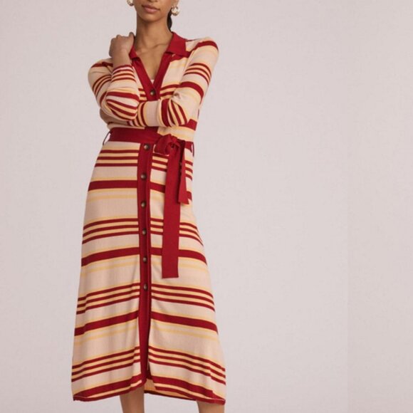 Anthropologie nuuly sweater preppy Maeve collar stripe rugy midi maxi dress xs 2 - Picture 1 of 2